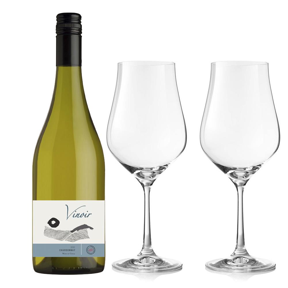 Vinoir Chardonnay 75cl White Wine And Crystal Classic Collection Wine Glasses